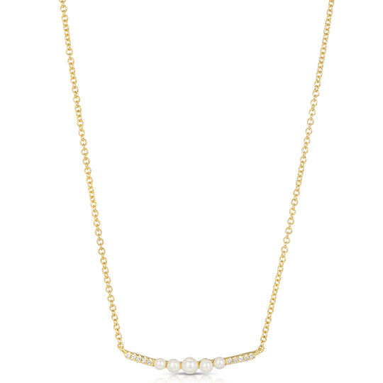 Pearl And Diamond Curved Bar Necklace