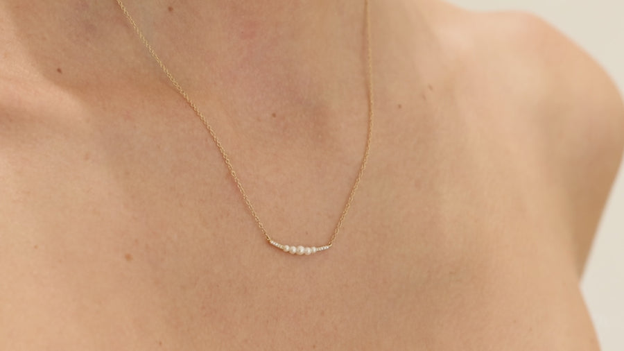 Pearl And Diamond Curved Bar Necklace