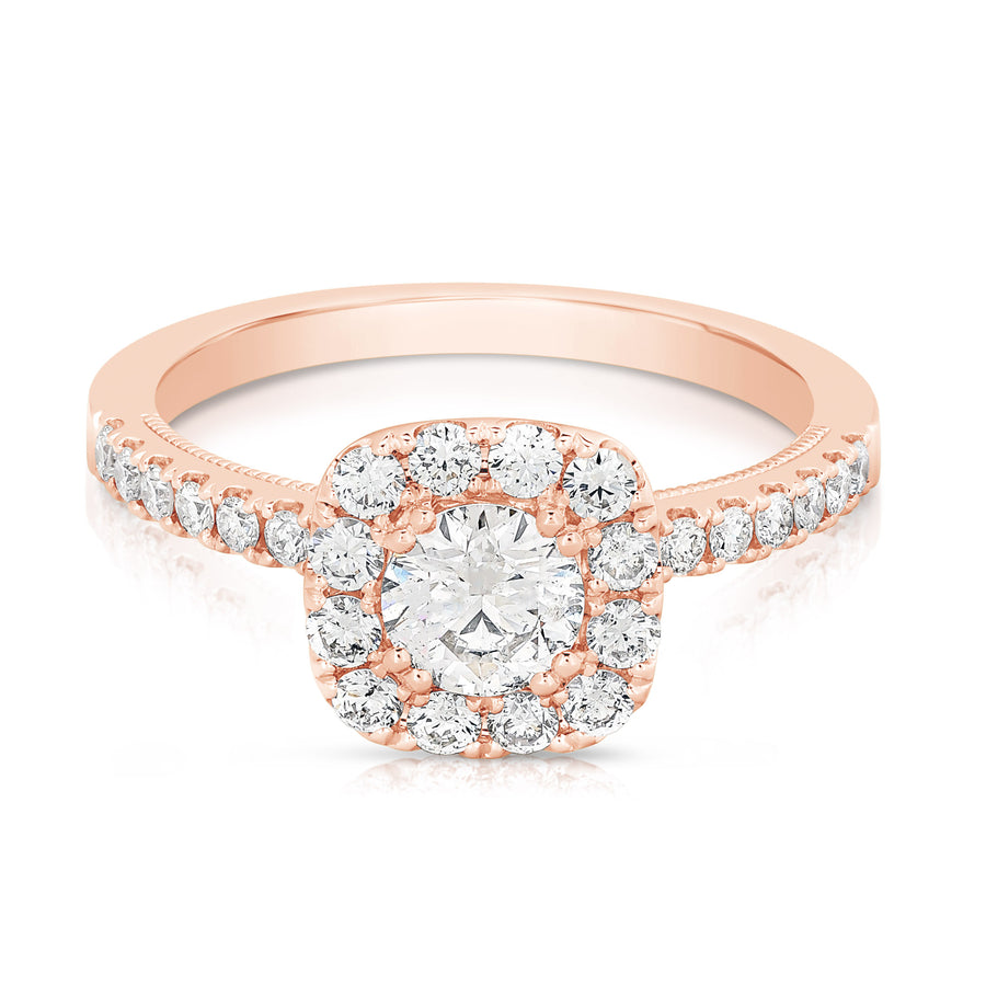 1/2 ct Round Center Diamond Cushion Halo Complete Engagement Ring