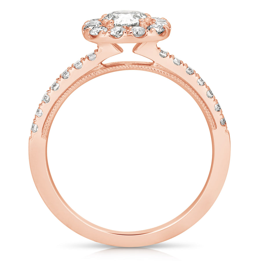 1/2 ct Round Center Diamond Cushion Halo Complete Engagement Ring