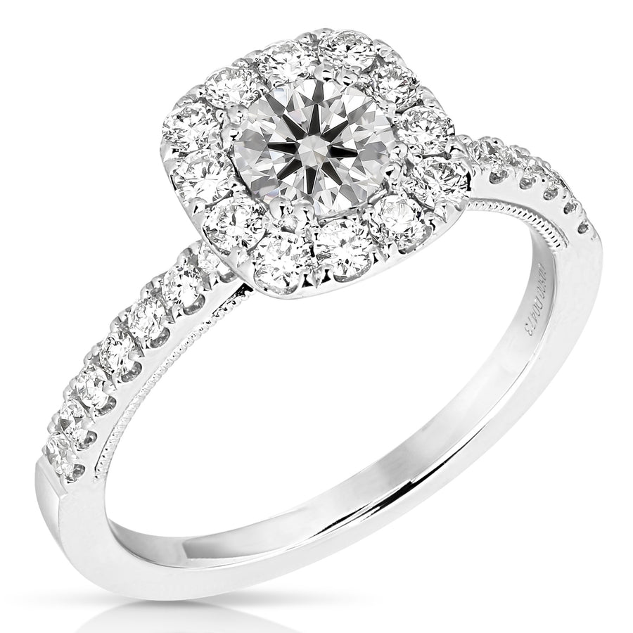1/2 ct Round Center Diamond Cushion Halo Complete Engagement Ring