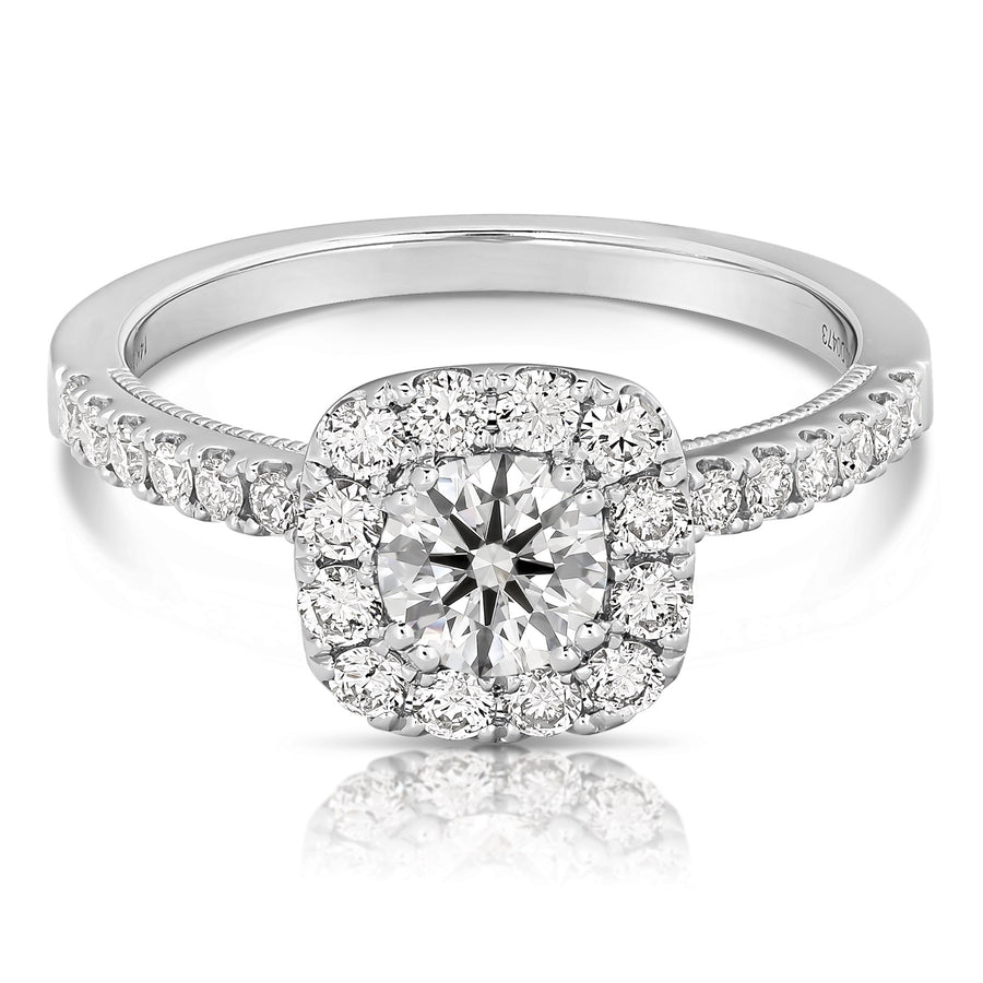 1/2 ct Round Center Diamond Cushion Halo Complete Engagement Ring
