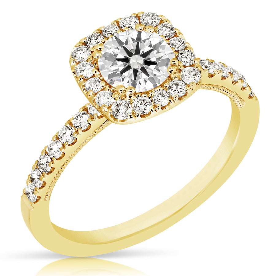 1/2 ct Round Center Diamond Cushion Halo Complete Engagement Ring