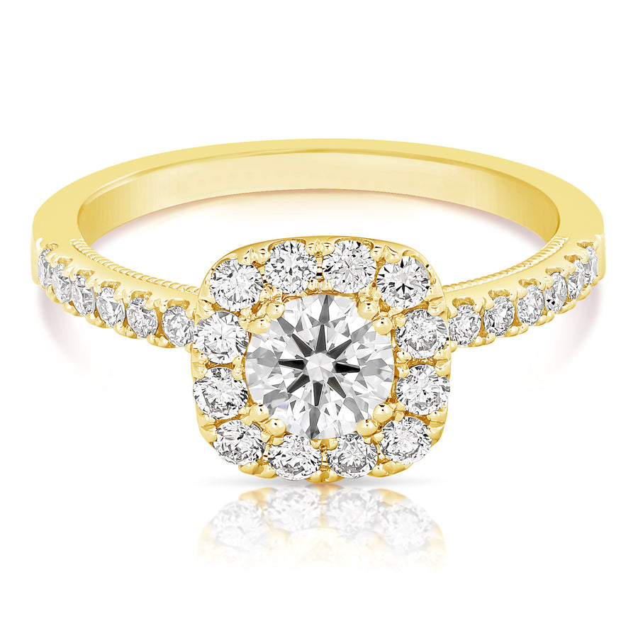 1/2 ct Round Center Diamond Cushion Halo Complete Engagement Ring