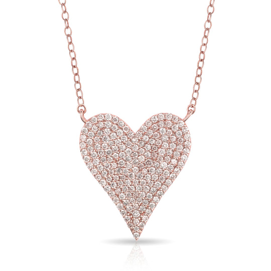 Pave Diamond Elongated Jumbo Heart Necklace