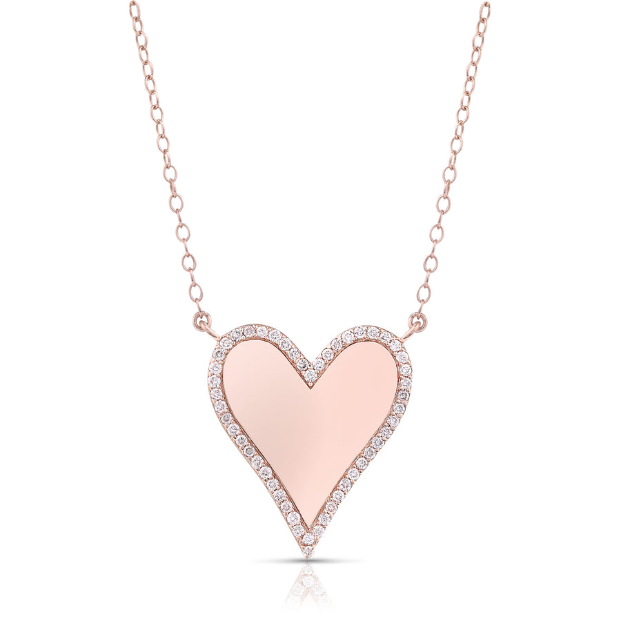 Pave Diamond Elongated Engraveble Jumbo Heart Necklace