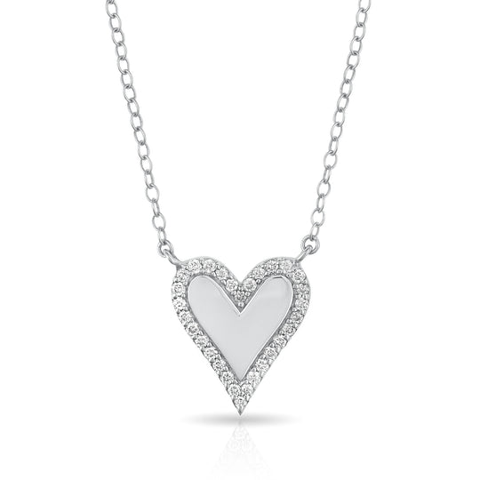 Pave Diamond Elongated Engraveble Mini Heart Necklace