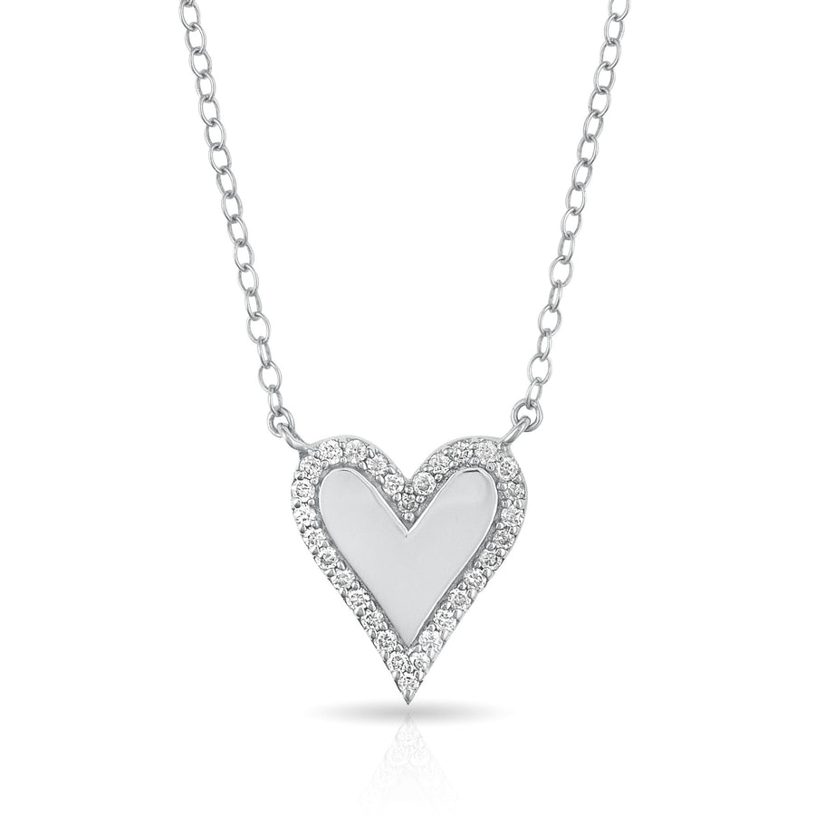 Pave Diamond Elongated Engraveble Mini Heart Necklace