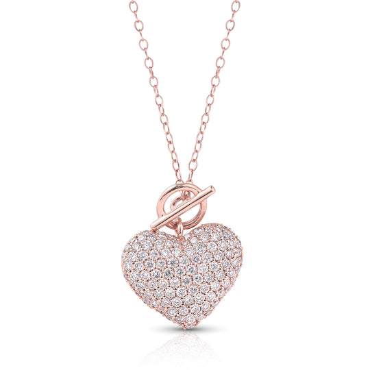 Pave Diamond Domed Heart Toggle Necklace