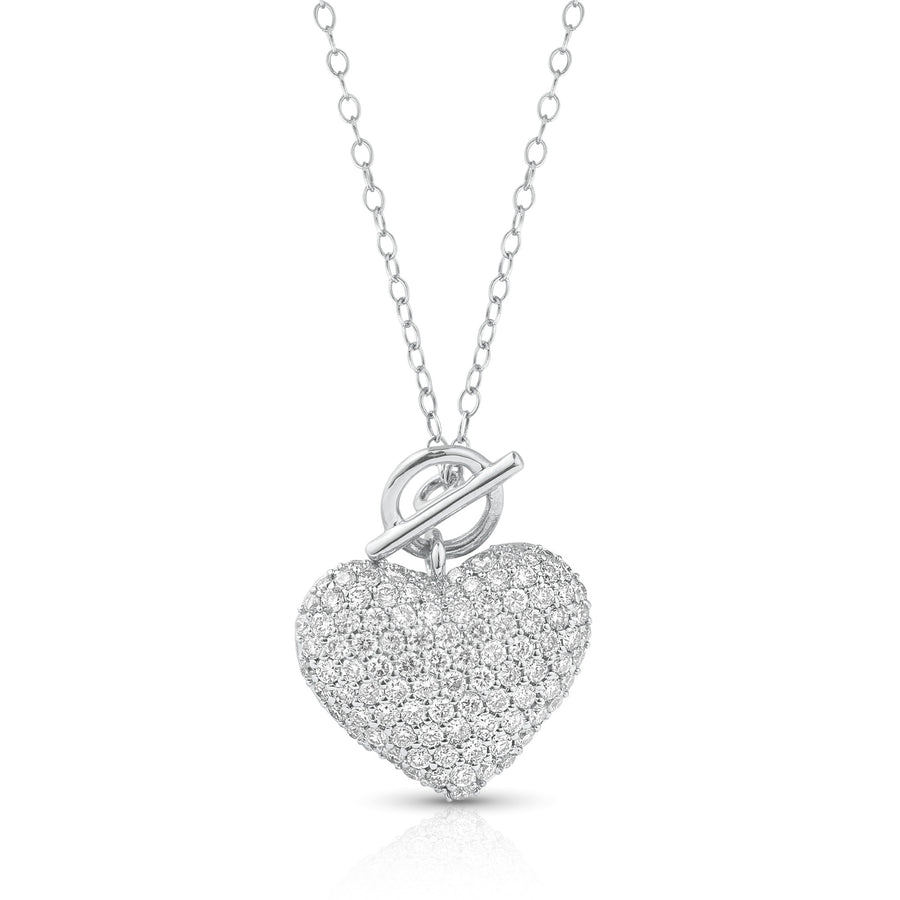 Pave Diamond Domed Heart Toggle Necklace