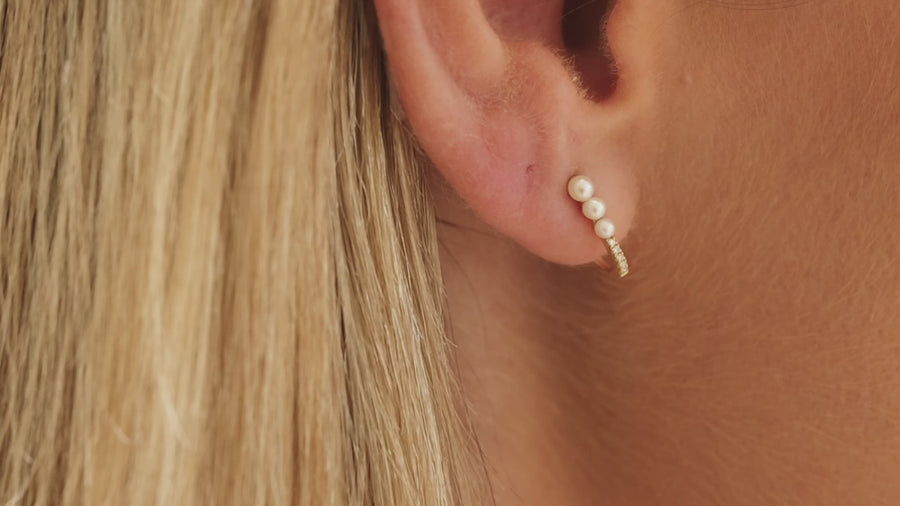 Pearl And Diamond Ear Hook Studs