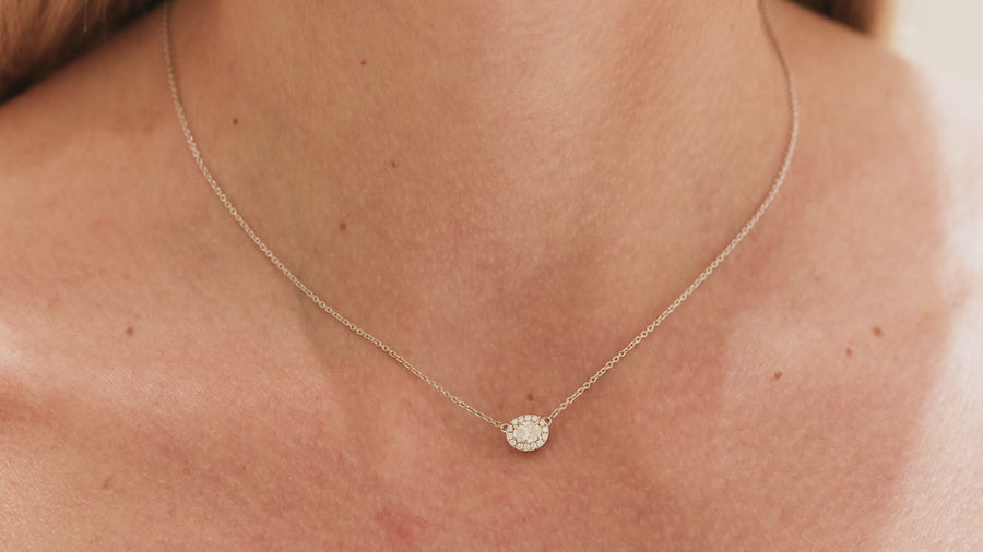 .30 Ct Oval Halo Necklace