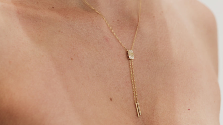 Pave Rectangle Lariat Necklace