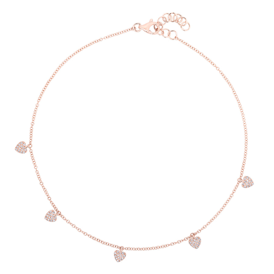 Dangling Diamond Hearts Anklet