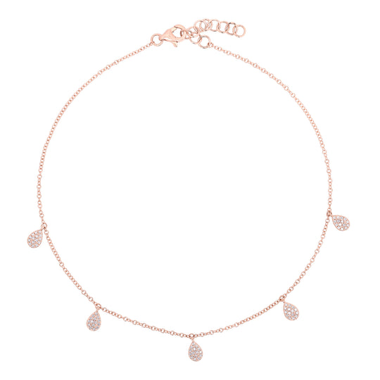 Dangling Pear Shapes Diamond Anklet