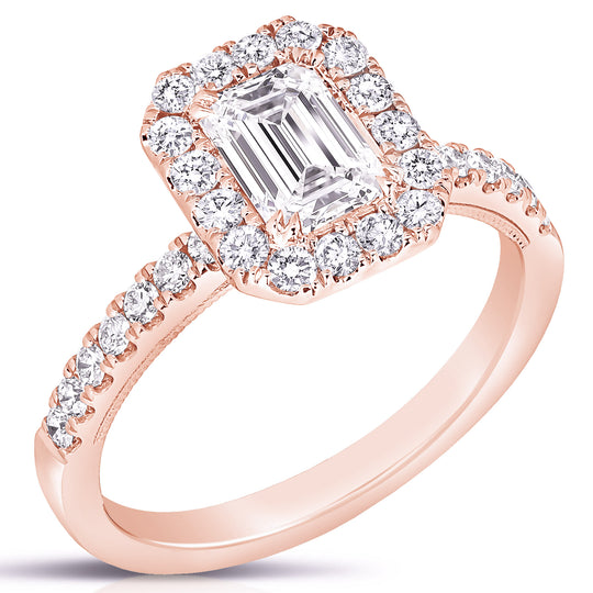 2 Ct Total Weight Emerald Cut Lab Grown Halo Engagement Ring