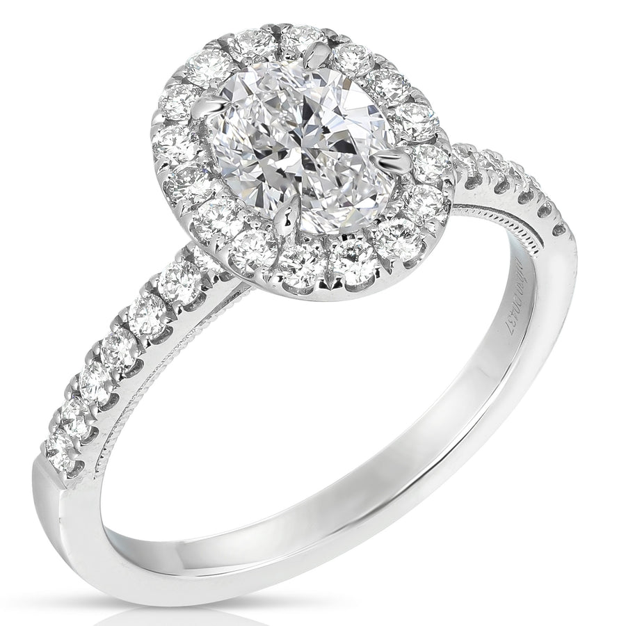 1 1/2 Ct Total Weight Oval Lab Grown Halo Engagement Ring