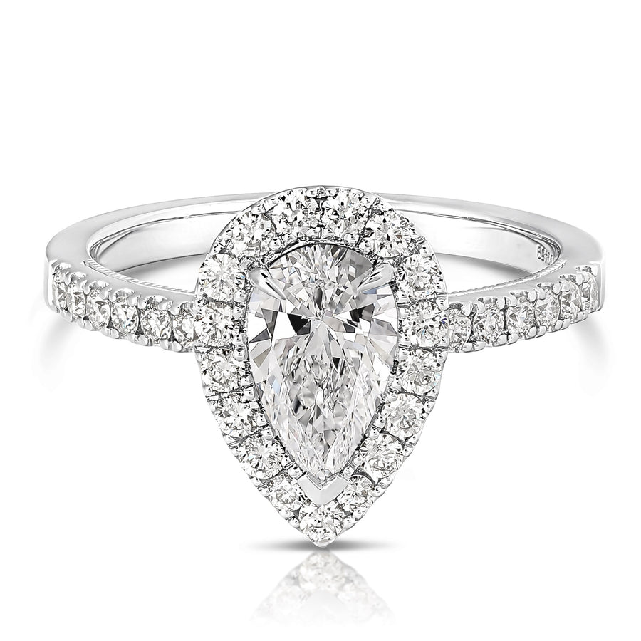 1 1/2 Ct Total Weight Pear Shape Lab Grown Halo Engagement Ring