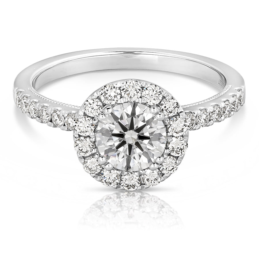 1 1/2 Ct Total Weight Round Lab Grown Halo Engagement Ring