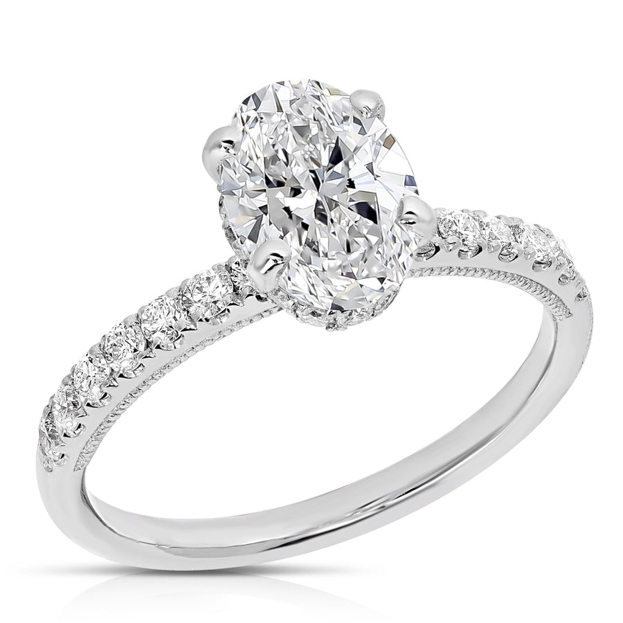 2 Ct Total Weight Oval Lab Grown Hidden Halo Engagement Ring
