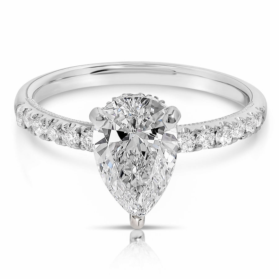 2 Ct Total Weight Pear Shape Lab Grown Hidden Halo Engagement Ring