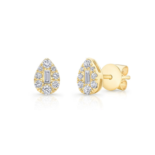 Pear Shaped Baguette Cluster Studs