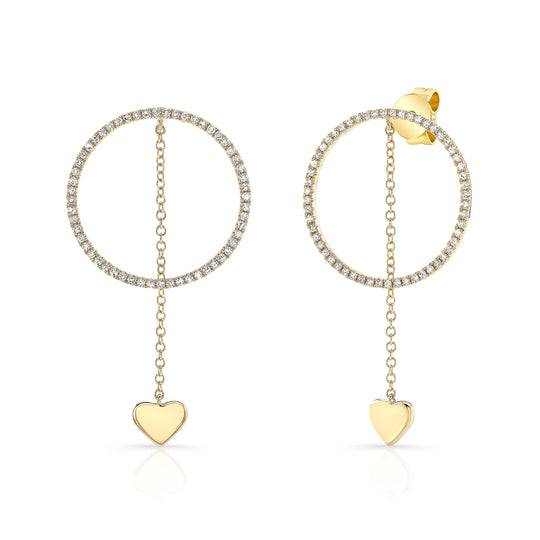 Hanging Heart Circle Earrings