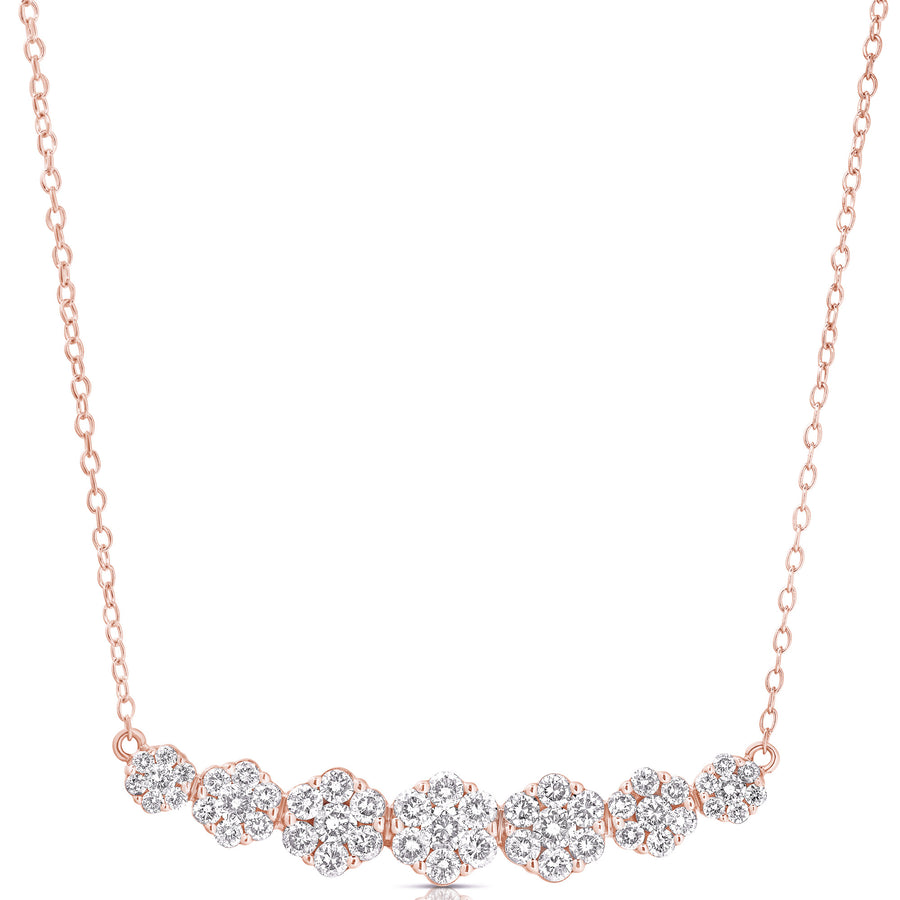1 Ct 7 Stone Graduating Flower Cluster Necklace