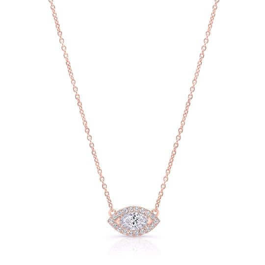 1/2 Carat Total Weight Marquise Halo Necklace