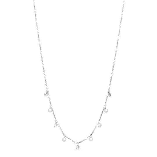 Dangling Pearl And Diamond Necklace