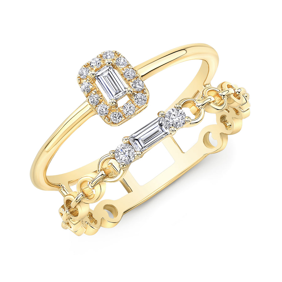 Double Band Baguette Cluster Link Ring