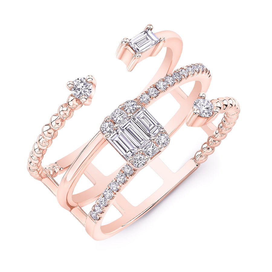 Three Row Bypass Baguette Ring