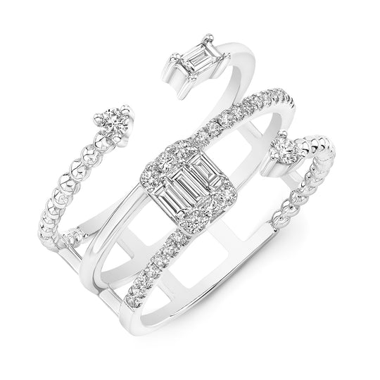 Three Row Bypass Baguette Ring