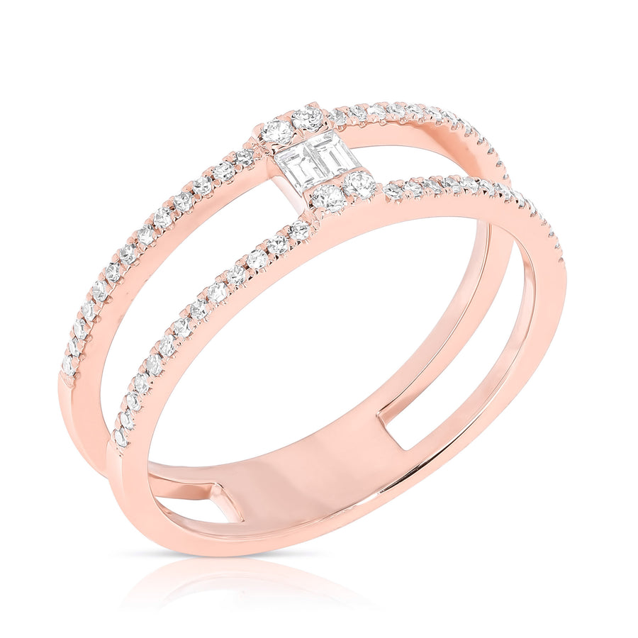 Baguette Cluster Pave Double Band Ring