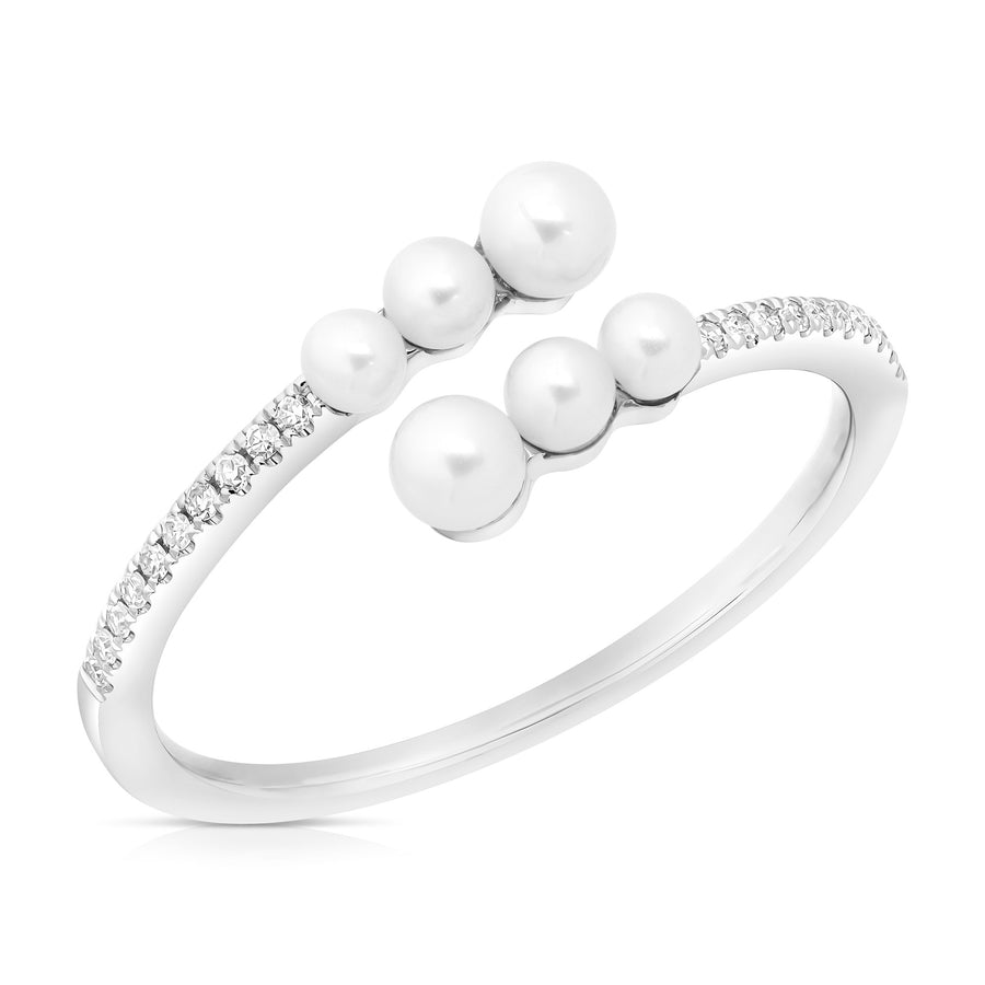 Pearl And Pave Diamond Bypass Ring