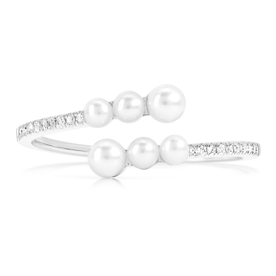 Pearl And Pave Diamond Bypass Ring