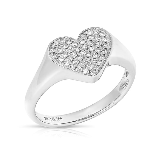 Pave Diamond Heart Shaped Pinky Ring