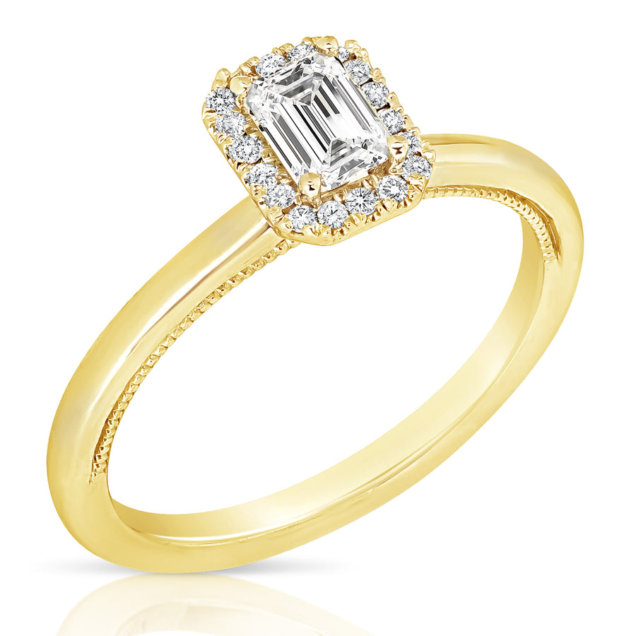1/2 Ct Total Weight Emerald Cut Simple Halo Engagement Ring