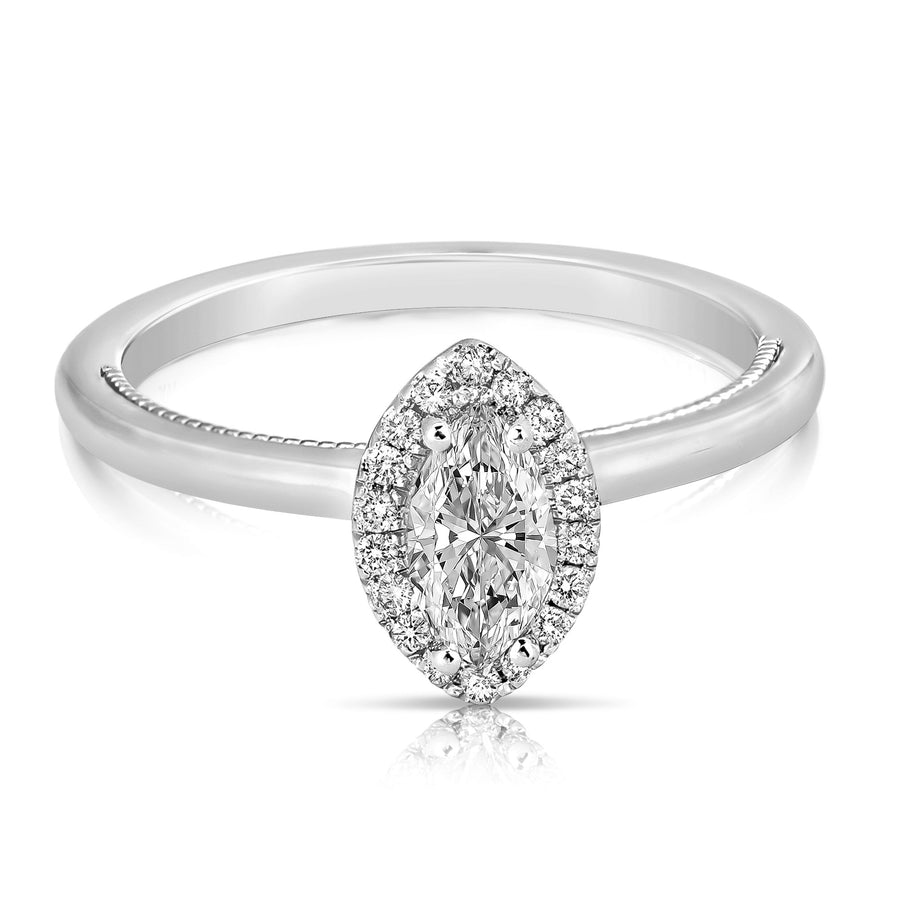 1/2 Ct Total Weight Marquise Simple Halo Engagement Ring
