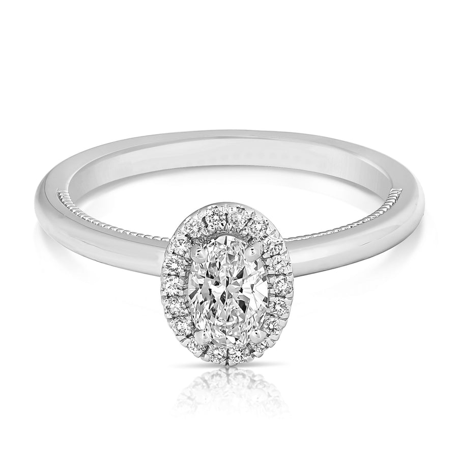 1/2 Ct Total Weight Oval Simple Halo Engagement Ring