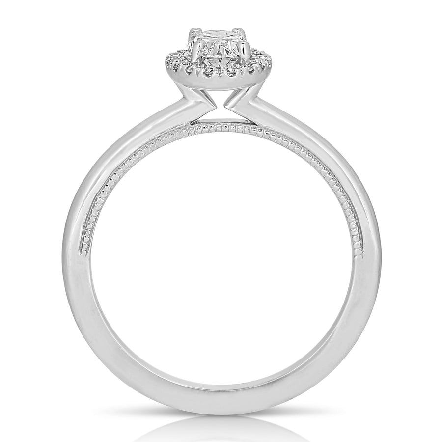 1/2 Ct Total Weight Oval Simple Halo Engagement Ring