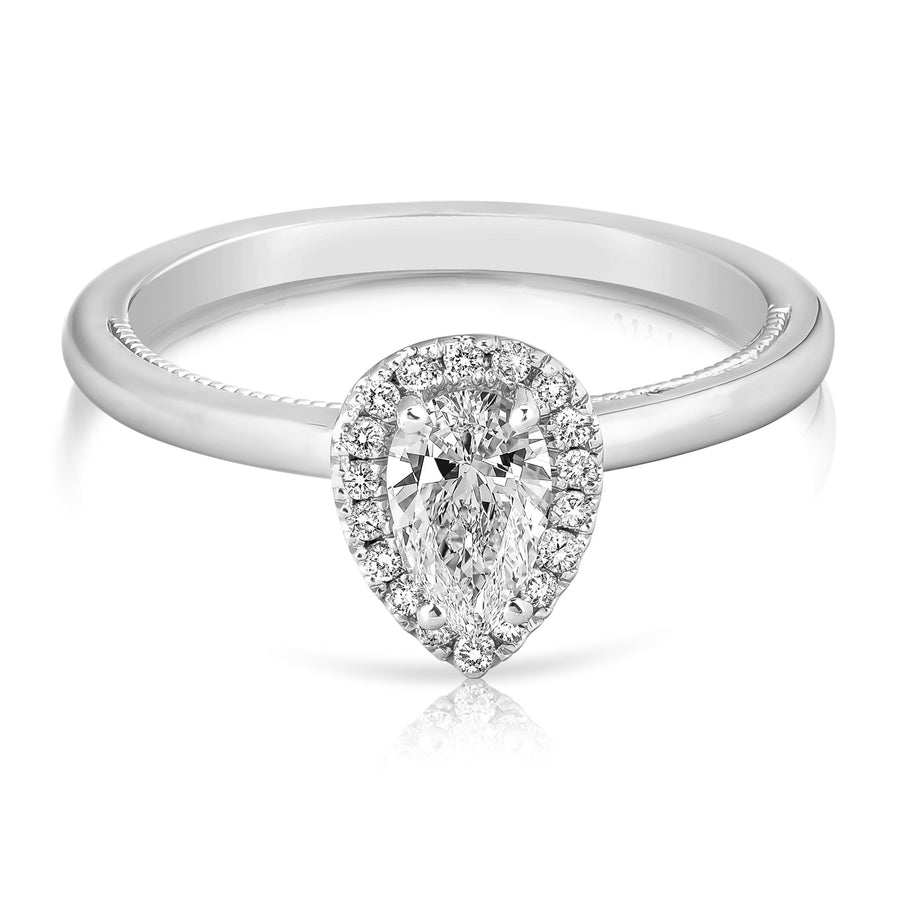 1/2 Ct Total Weight Pear Shape Simple Halo Engagement Ring